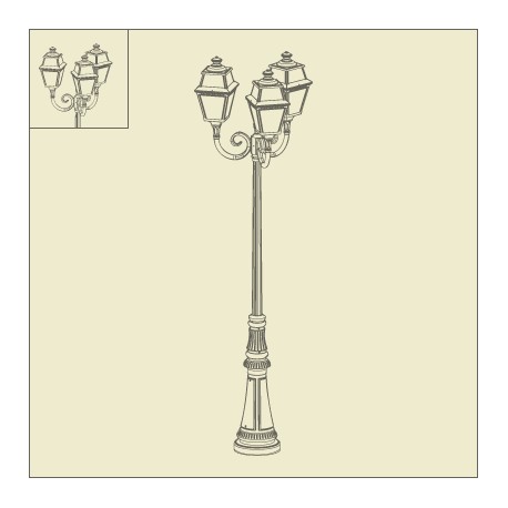 Lampadaire Place des Vosges 2 - 3 lumiÃ¨res Patine dorÃ©e Roger Pradier