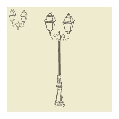 Lampadaire Place des Vosges 3 - 2 lumiÃ¨res Patine dorÃ©e Roger Pradier